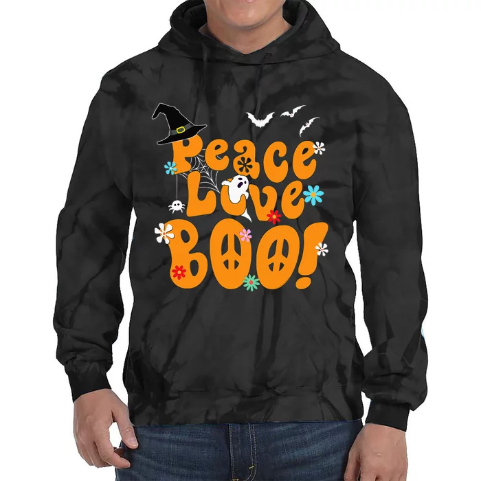 Groovy Halloween Peace Love BOO Retro Hippie Halloween Tie Dye Hoodie