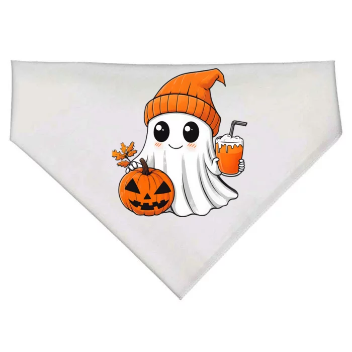 Ghost Holding Pumpkin Coffee Cup Halloween Trick Or Treat Gift USA-Made Doggie Bandana