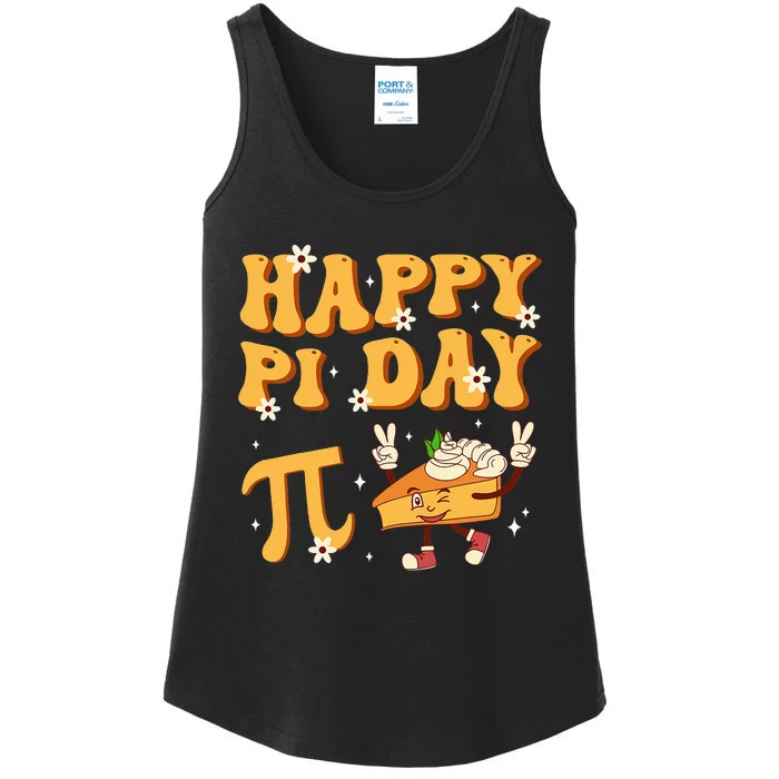 Groovy Happy Pi Day Mathematics Math Teacher Pi Day 3.14 Ladies Essential Tank