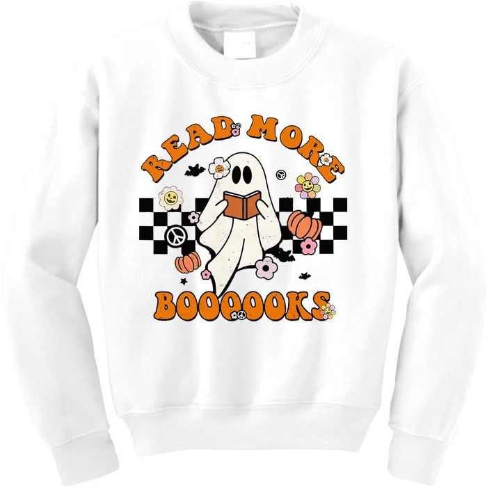 Groovy Halloween Read More Books Cute Boo read a book Kids Sweatshirt