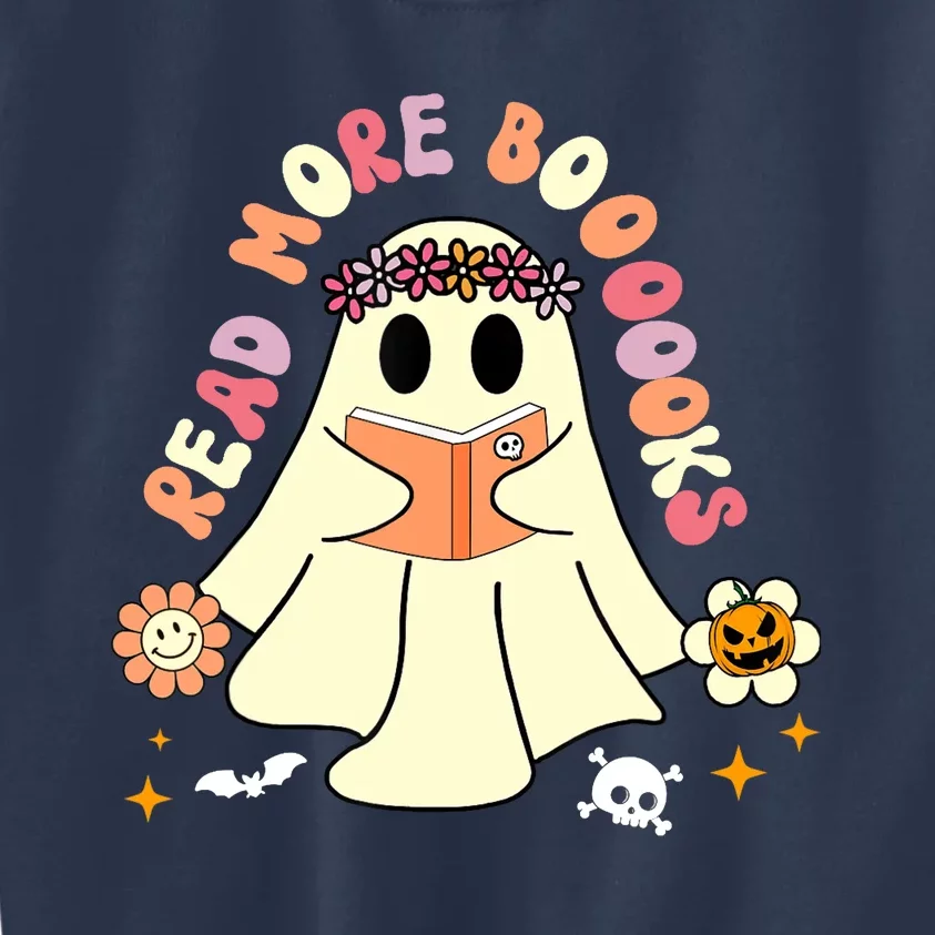 Groovy Halloween Read More Books Retro Floral Ghost Teacher Kids Sweatshirt