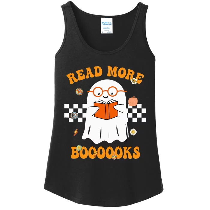 Groovy Halloween Read More Books Cute Boo read a book Ladies Essential Tank