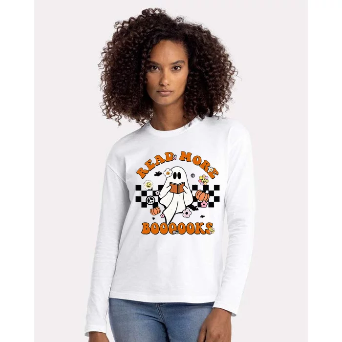 Groovy Halloween Read More Books Cute Boo Read A Book Womens Cotton Relaxed Long Sleeve T-Shirt