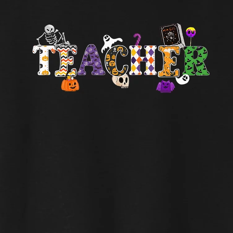 Groovy Halloween Retro Teacher Life Women's Crop Top Tee