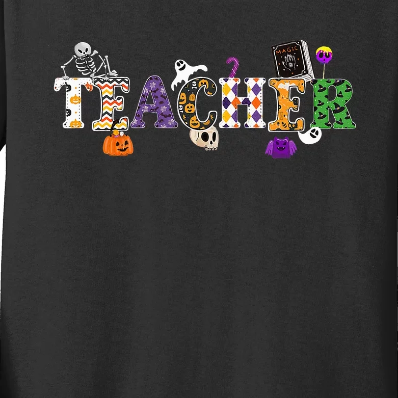 Groovy Halloween Retro Teacher Life Kids Long Sleeve Shirt