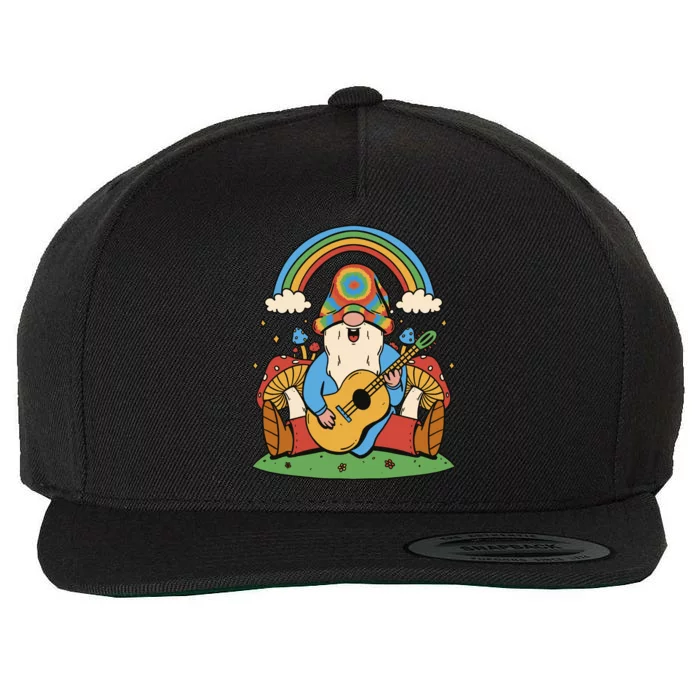 Gnome Hippie Rainbow Guitar Wool Snapback Cap