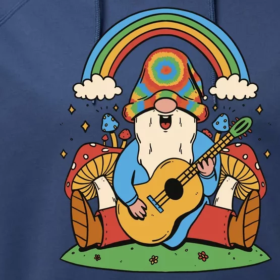 Gnome Hippie Rainbow Guitar Performance Fleece Hoodie