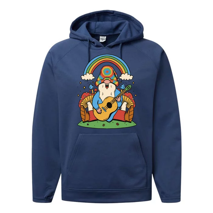 Gnome Hippie Rainbow Guitar Performance Fleece Hoodie