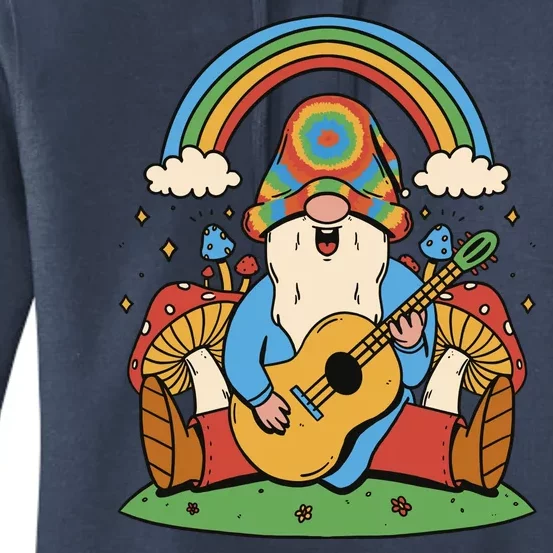 Gnome Hippie Rainbow Guitar Women's Pullover Hoodie