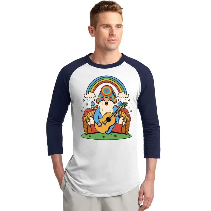 Gnome Hippie Rainbow Guitar Baseball Sleeve Shirt