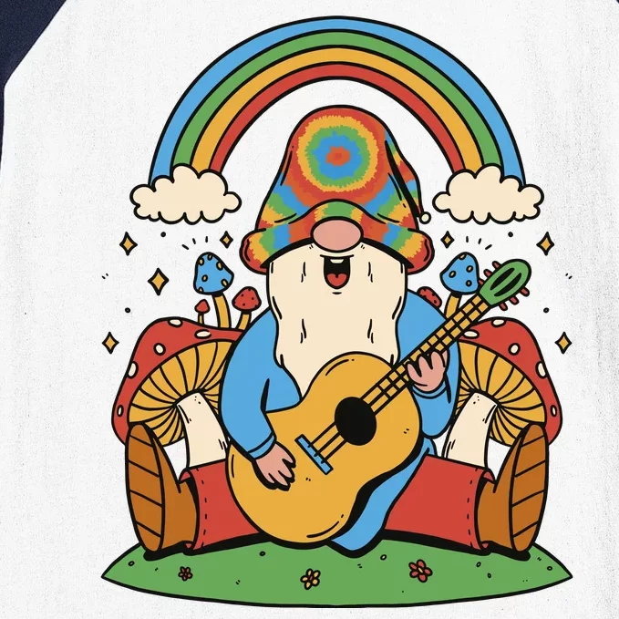 Gnome Hippie Rainbow Guitar Baseball Sleeve Shirt