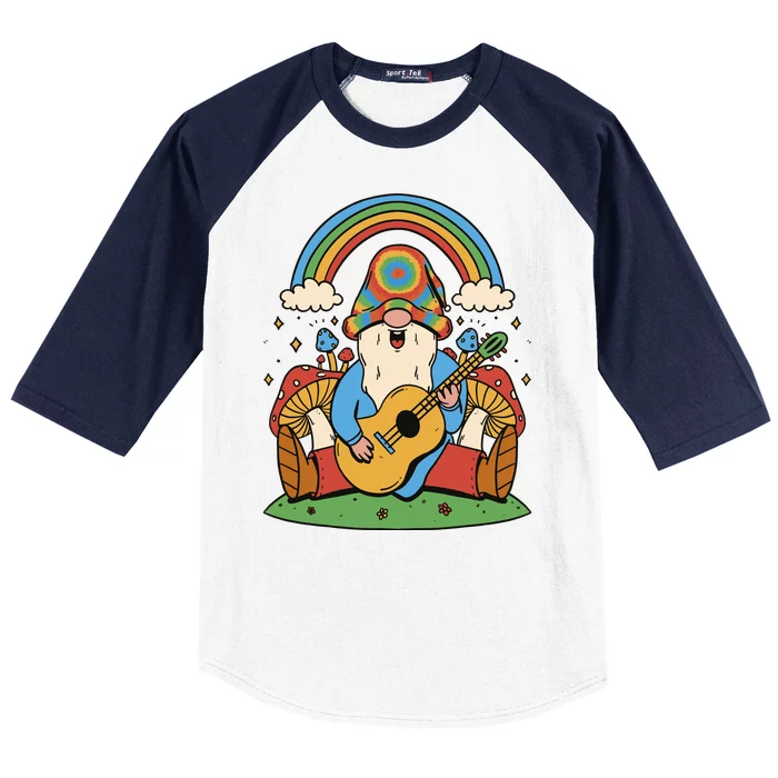 Gnome Hippie Rainbow Guitar Baseball Sleeve Shirt