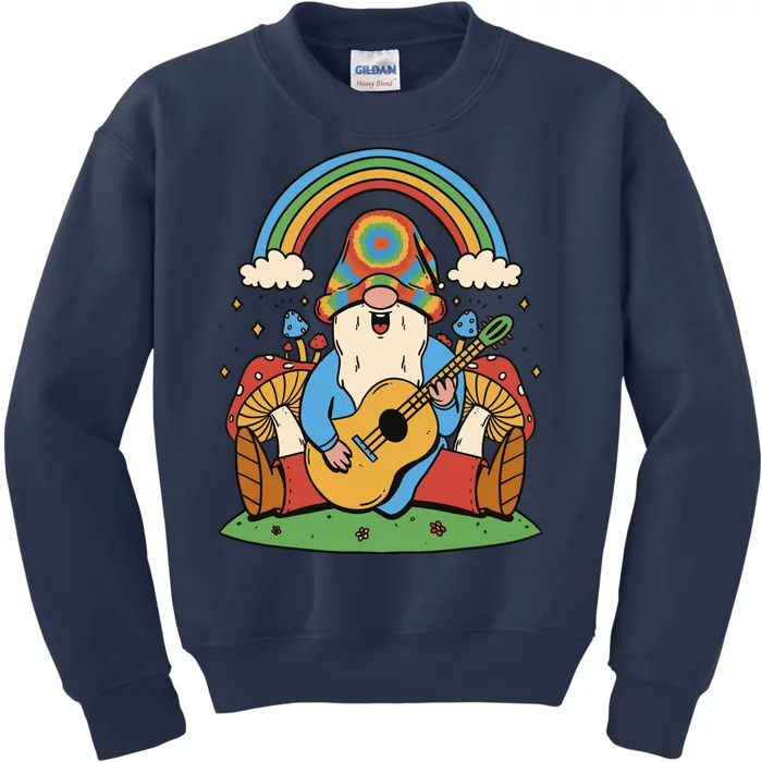 Gnome Hippie Rainbow Guitar Kids Sweatshirt