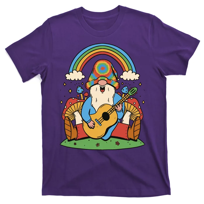 Gnome Hippie Rainbow Guitar T-Shirt