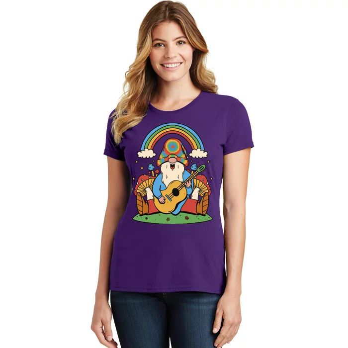 Gnome Hippie Rainbow Guitar Women's T-Shirt