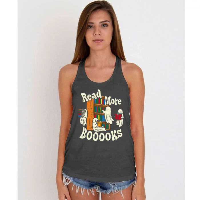 Groovy Halloween Read More Books Cute Boo Student Teacher Women's Knotted Racerback Tank