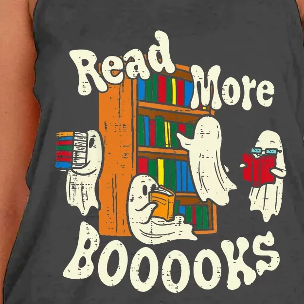 Groovy Halloween Read More Books Cute Boo Student Teacher Women's Knotted Racerback Tank