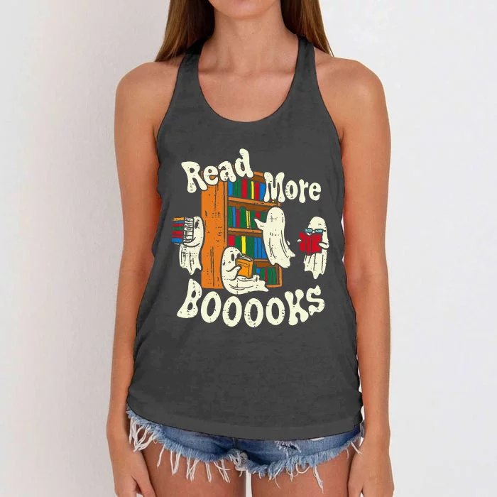 Groovy Halloween Read More Books Cute Boo Student Teacher Women's Knotted Racerback Tank