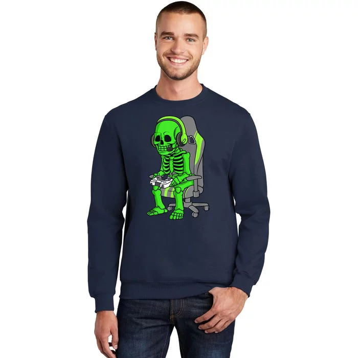 Gaming Halloween Skeleton Scary Gamer Funny Tall Sweatshirt