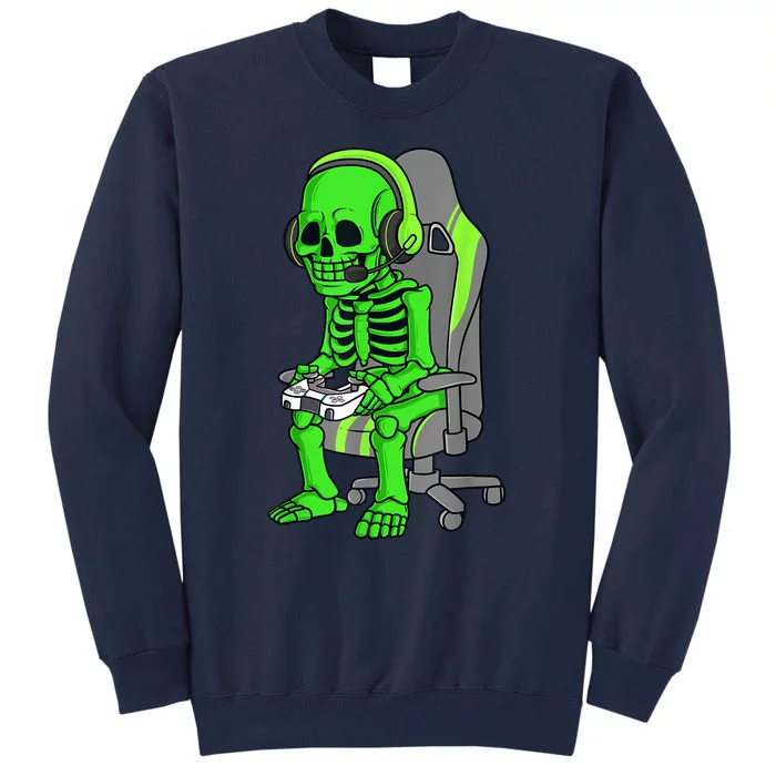 Gaming Halloween Skeleton Scary Gamer Funny Tall Sweatshirt