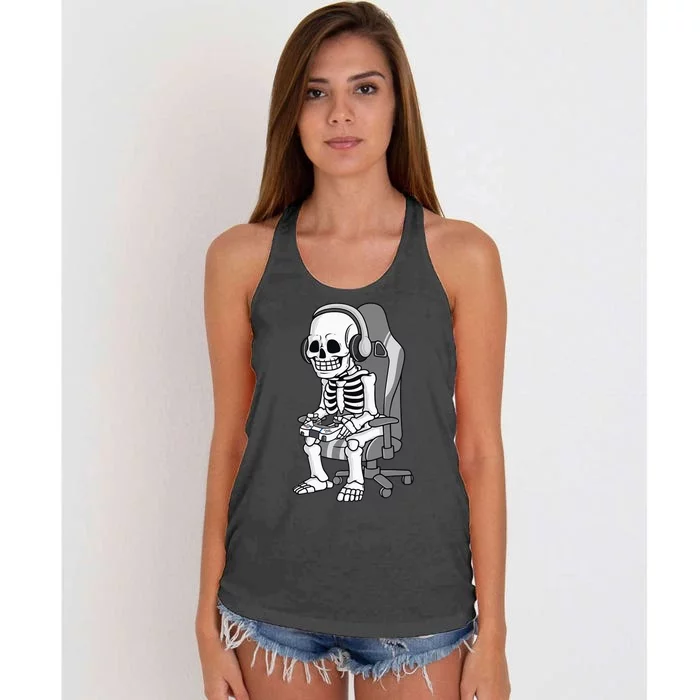 Gaming Halloween Skeleton Scary Gamer Women's Knotted Racerback Tank