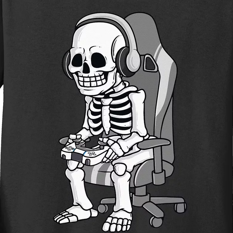 Gaming Halloween Skeleton Scary Gamer Kids Long Sleeve Shirt