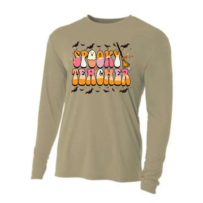 Groovy Halloween Spooky Teacher Trick Or Teach Teaccher Life Cooling Performance Long Sleeve Crew