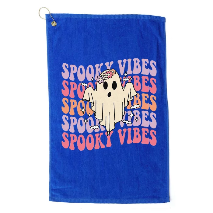 Groovy Halloween Spooky Vibes Retro Floral Ghost Costume Platinum Collection Golf Towel