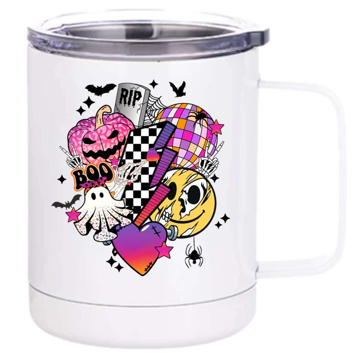 Groovy Halloween Spooky Vibes Ghost Boo Smile Face Pumpkin Cool Gift Front & Back 12oz Stainless Steel Tumbler Cup