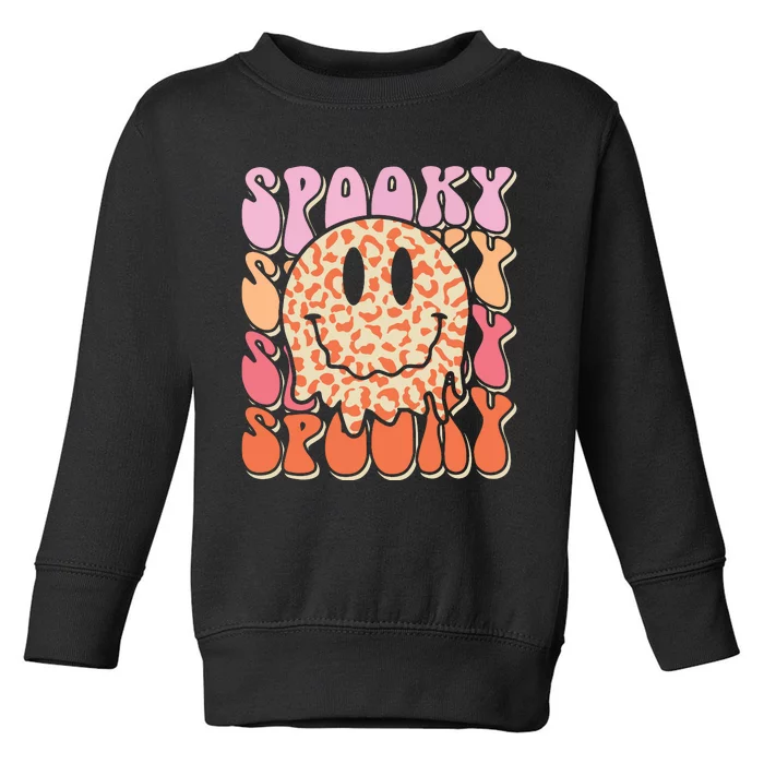 Groovy Halloween Spooky Leopard Smile Face Checkered Toddler Sweatshirt