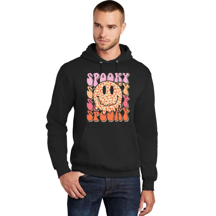 Groovy Halloween Spooky Leopard Smile Face Checkered Tall Hoodie