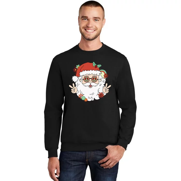 Groovy Hippy Santa Clause 80S Retro Christmas Design Gift Tall Sweatshirt