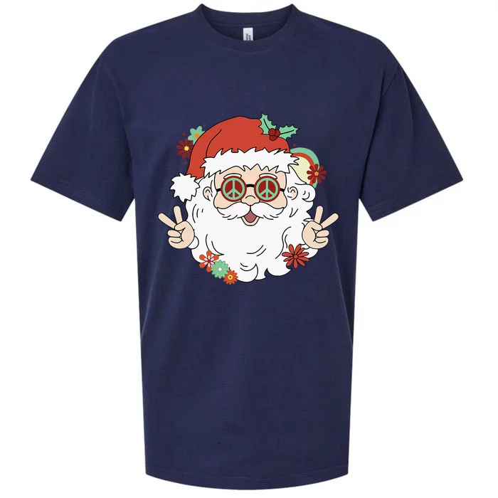 Groovy Hippy Santa Clause 80S Retro Christmas Design Gift Sueded Cloud Jersey T-Shirt