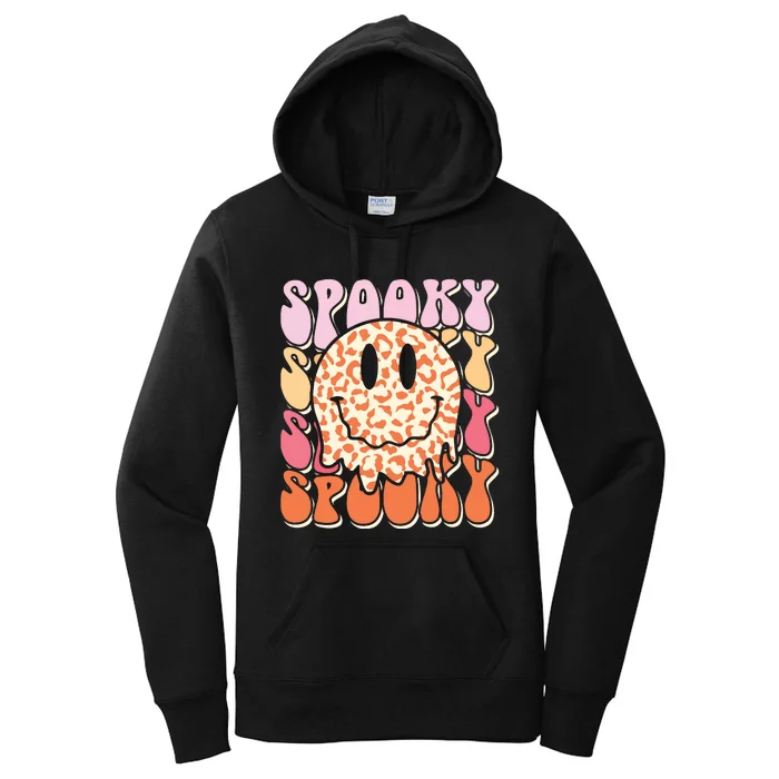 Groovy Halloween Spooky Leopard Smile Face Checkered Women's Pullover Hoodie