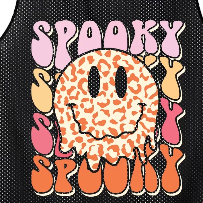 Groovy Halloween Spooky Leopard Smile Face Checkered Mesh Reversible Basketball Jersey Tank