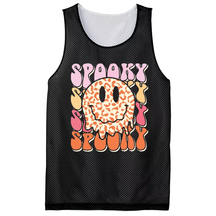 Groovy Halloween Spooky Leopard Smile Face Checkered Mesh Reversible Basketball Jersey Tank