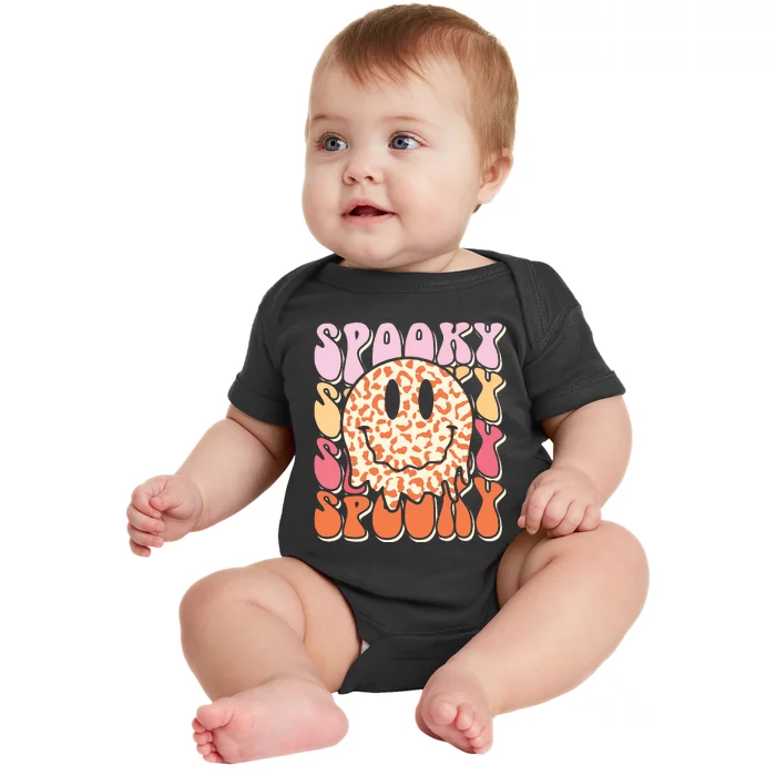 Groovy Halloween Spooky Leopard Smile Face Checkered Baby Bodysuit