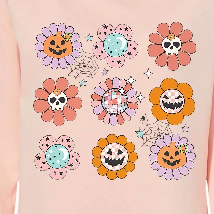 Groovy Halloween Smile Face Disco Retro Pumpkin Skull Hippie Womens California Wash Sweatshirt