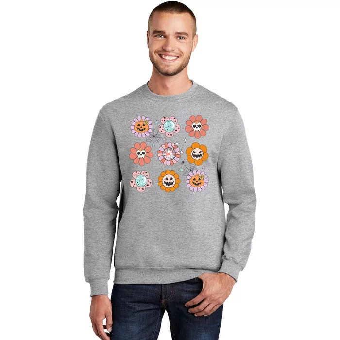 Groovy Halloween Smile Face Disco Retro Pumpkin Skull Hippie Tall Sweatshirt