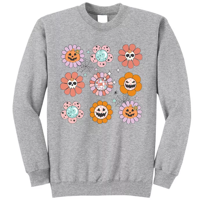 Groovy Halloween Smile Face Disco Retro Pumpkin Skull Hippie Tall Sweatshirt