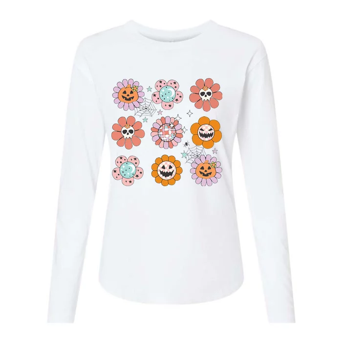 Groovy Halloween Smile Face Disco Retro Pumpkin Skull Hippie Womens Cotton Relaxed Long Sleeve T-Shirt