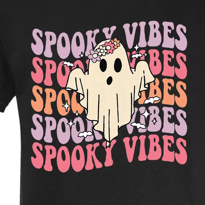 Groovy Halloween Spooky Vibes Retro Floral Ghost Costume Garment-Dyed Heavyweight T-Shirt