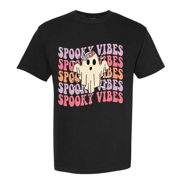 Groovy Halloween Spooky Vibes Retro Floral Ghost Costume Garment-Dyed Heavyweight T-Shirt