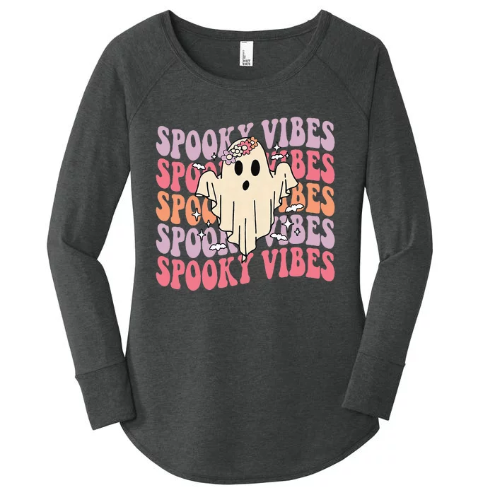 Groovy Halloween Spooky Vibes Retro Floral Ghost Costume Women's Perfect Tri Tunic Long Sleeve Shirt