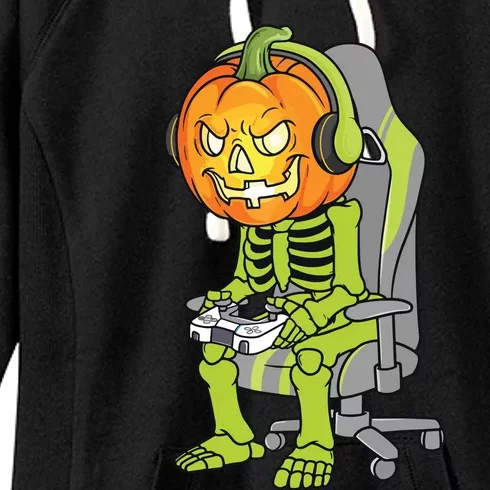 Gaming Halloween Skeleton Jack O Lantern Gamer Women's Fleece Hoodie