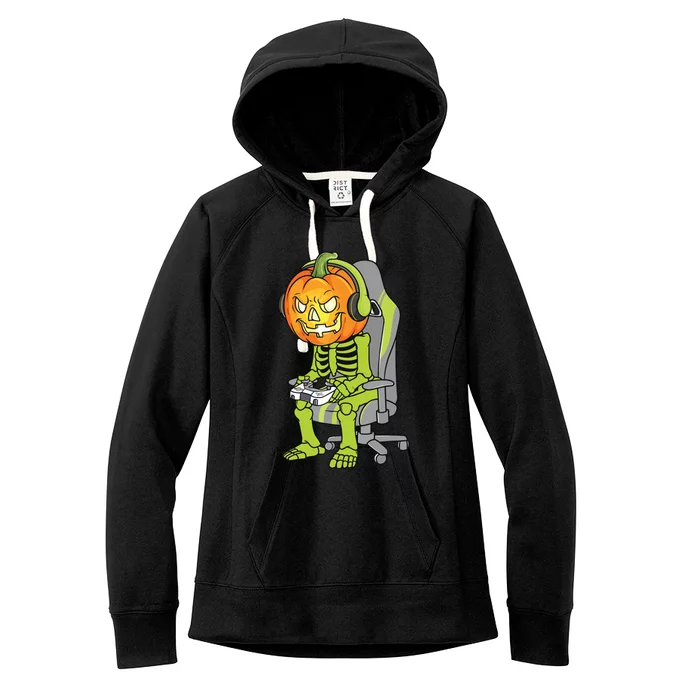 Gaming Halloween Skeleton Jack O Lantern Gamer Women's Fleece Hoodie