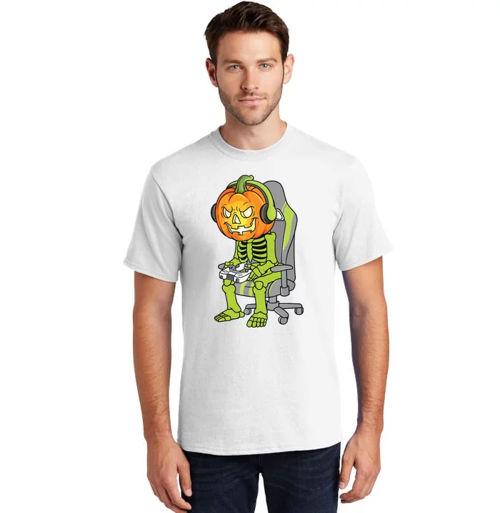 Gaming Halloween Skeleton Jack O Lantern Gamer Tall T-Shirt