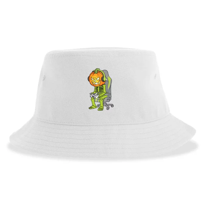 Gaming Halloween Skeleton Jack O Lantern Gamer Sustainable Bucket Hat