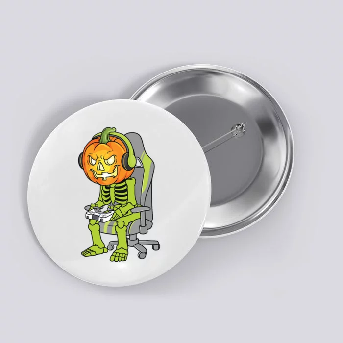 Gaming Halloween Skeleton Jack O Lantern Gamer Button