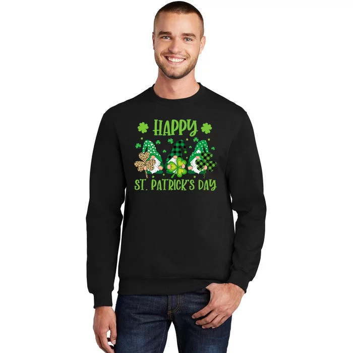 Gnomes Holding Shamrock Green Plaid Leopard St Patrick's Day Tall Sweatshirt